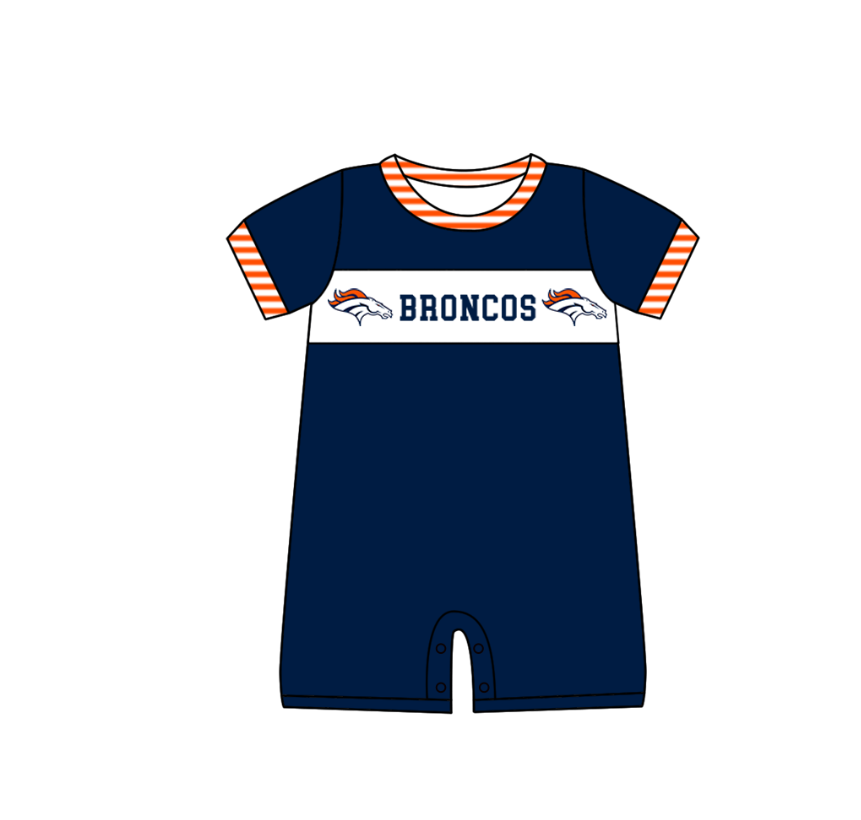 Custom moq 5 mix size milk silk summer teams baby girl boys clothes Navy blue short sleeve shorts sets 2  and dress and rompers 2 series