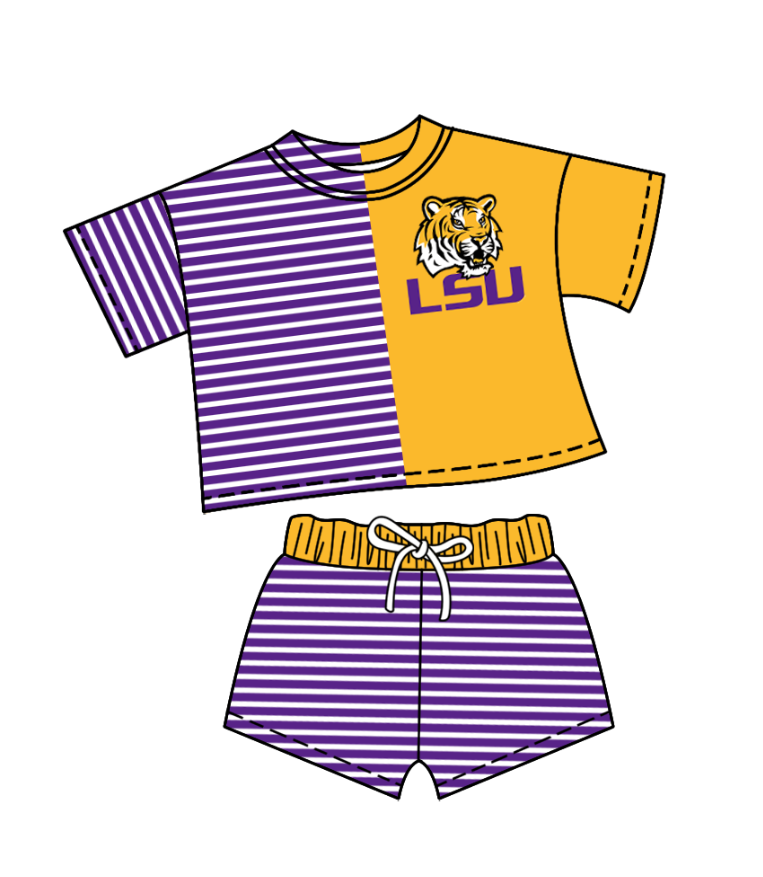 Custom moq 5 mix size milk silk baby girl clothes team purple short sleeve shorts sets and pants sets and romper and top and shorts