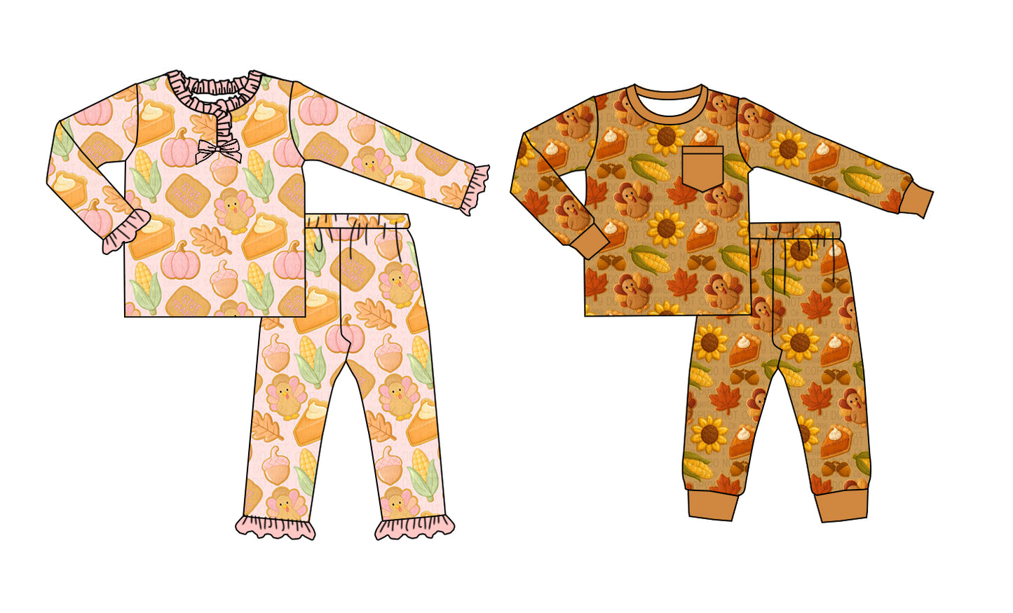 25.8.20 custom each style moq 5 eta 4-6week Sibling Sisters turkey baby girl long sleeve pants sets 2