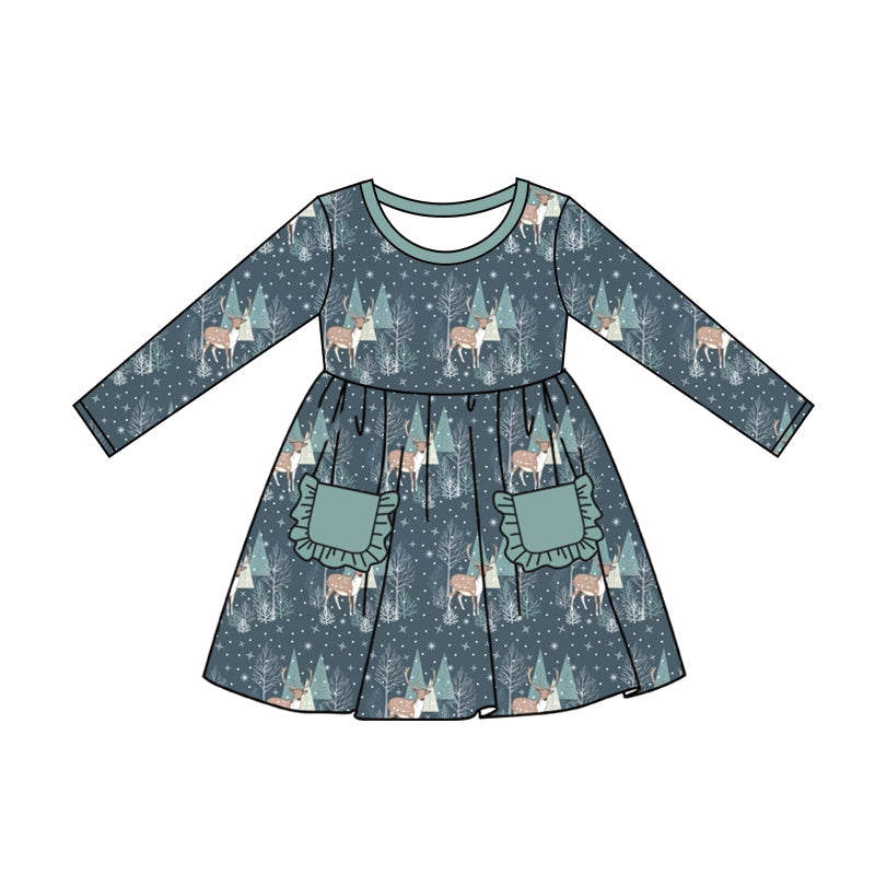 6.10 custom each style moq 5eta 4-6week Sibling Sister Christas deer baby girls sets and dress and baby romper match family design