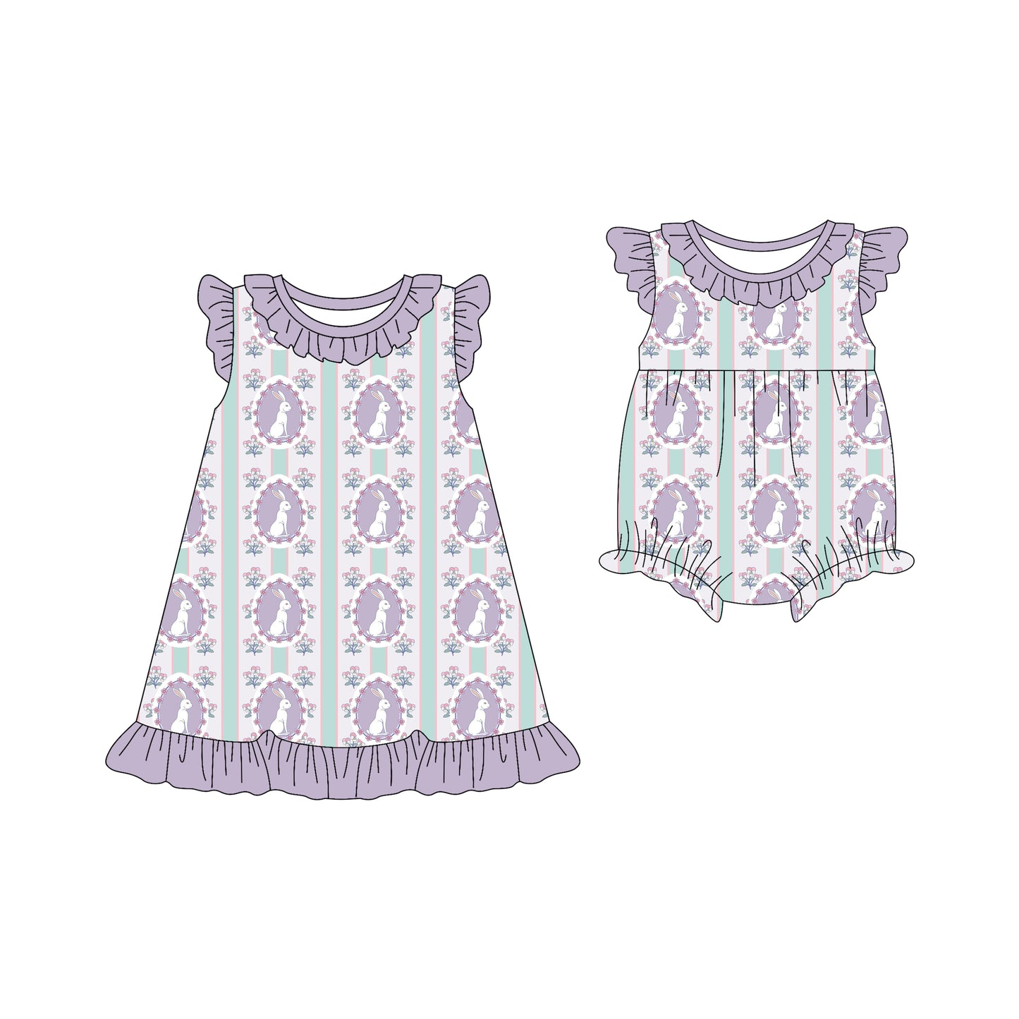 25.12.18 custom each style moq 5 eta 6-8week Sibling Sister bunny floral baby short sleeve romper and dress match design