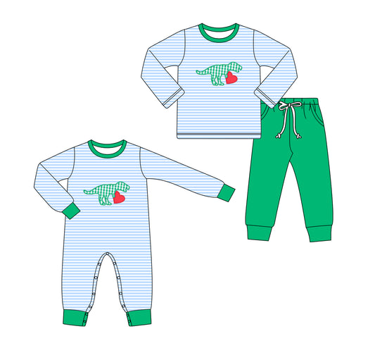 25.11.14 custom each style moq 5 eta 6-8week Sibling Sisters dinosaur love baby boy clothes long sleeve pants sets and romper match family design