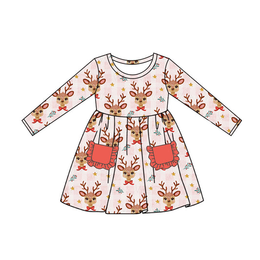 6.5 custom each style moq 5eta 4-6week baby girls clothes Christmas deer long sleeve girls dress