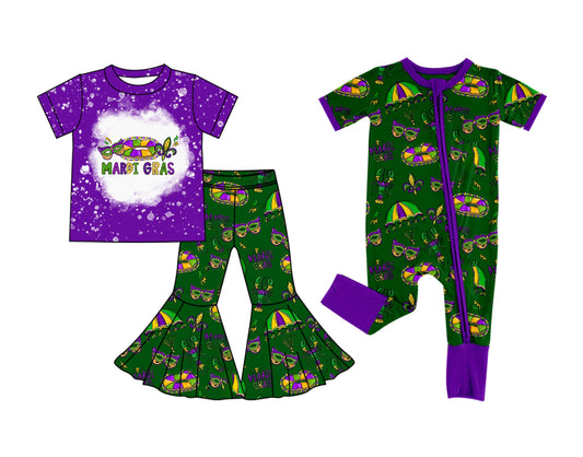 25.10.4 custom each style moq 8 eta 6-8week Sibling Sisters mardi gras baby girl clothes short sleeve pants sets and romper match family design