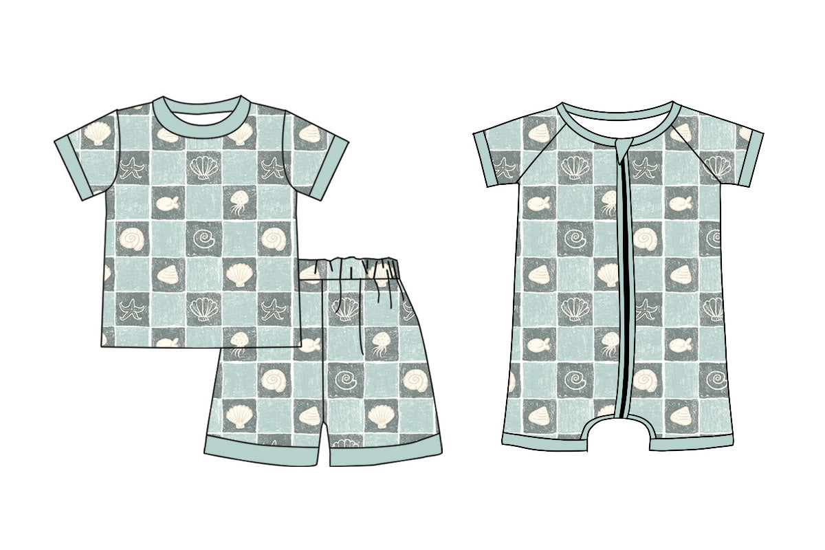 3.17 Custom moq 5 mix size Sibling Baby Boys Plaid Zippered Romper Short-Sleeved Top And Shorts Pajama Set Summer Outfit
