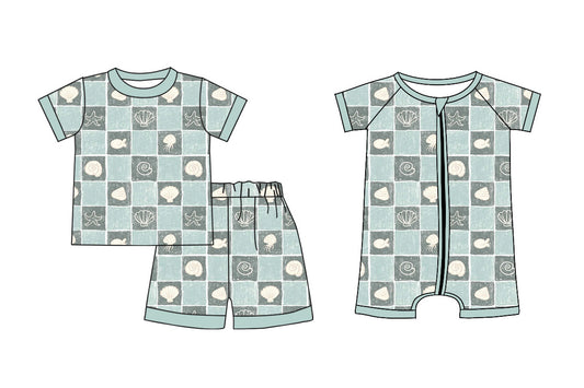 3.17 Custom moq 5 mix size Sibling Baby Boys Plaid Zippered Romper Short-Sleeved Top And Shorts Pajama Set Summer Outfit