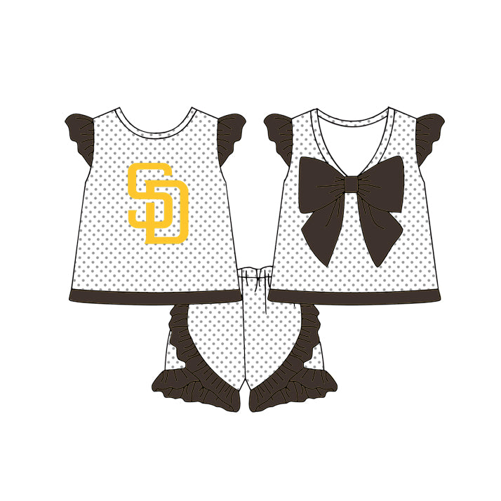 Custom moq 5 mix size milk silk summer teams Girls Long Sleeve Brown Top Matching Short Sleeve Set Boys Tops