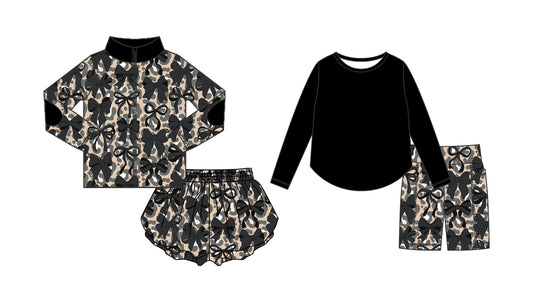 25.8.30 custom each style moq 5eta 4-6week Sibling Sisters bow black baby girl long sleeve shorts sets and skirts sets match family design