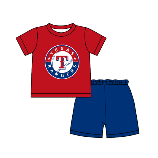 Custom moq 5 mix size milk silk summer teams Baby Boy's red Short-Sleeved O-Neck Top And solid color Shorts Set