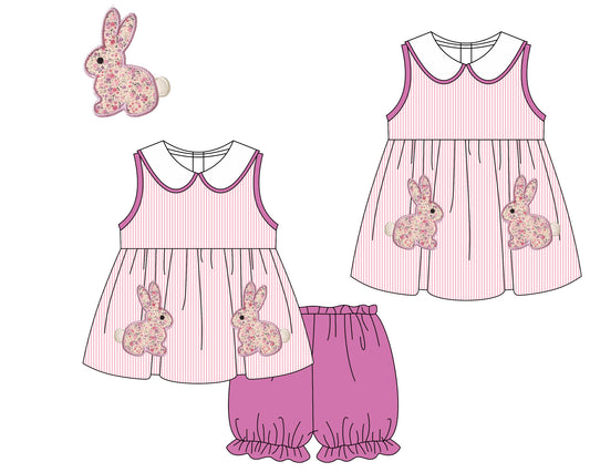 11.21 custom each style moq 5eta 4-6week Sibling Sister easter rabbit baby girl short sleeve shorts sets and dresses match design