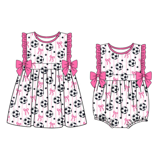 3.19 Custom moq 5 mix size Sibling Baby Girl's Bows  Sleeveless  Romper Dress for Summer