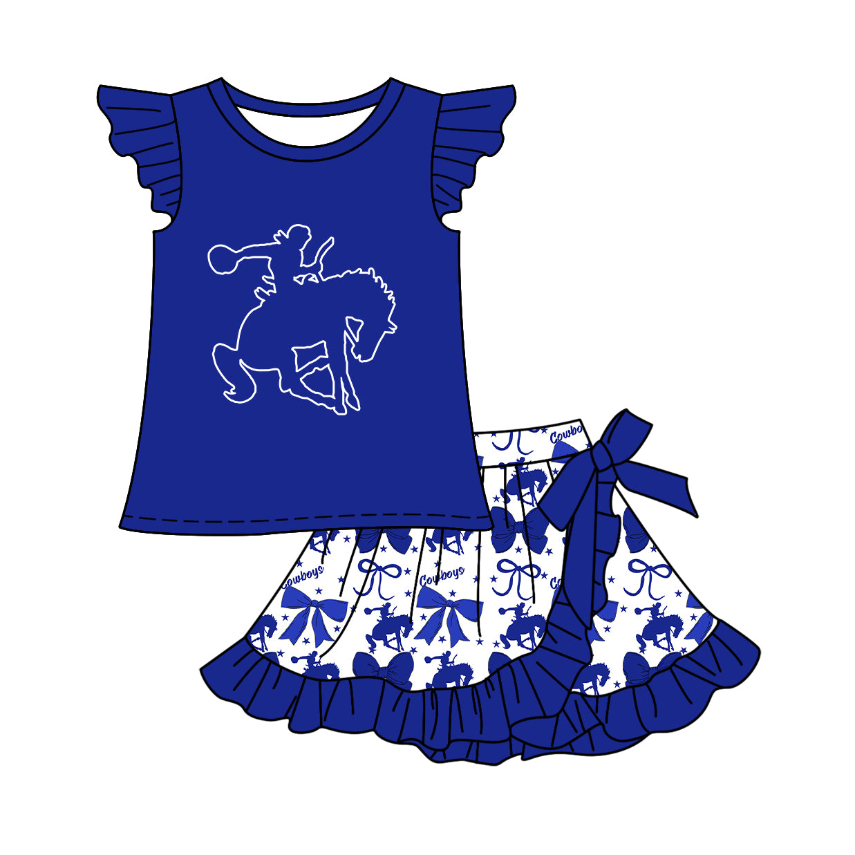 Custom moq 5 mix size milk silk baby girls clothes team bow blue sleeveless skirts sets 1 and set 2 and dress-25.7.18