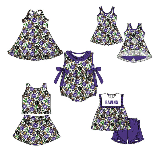 Custom moq 5 mix size milk silk summer teams Baby Girl Sleeveless Top And Purple Shorts Set Sleeveless Skirt Set Yoga Dress Romper