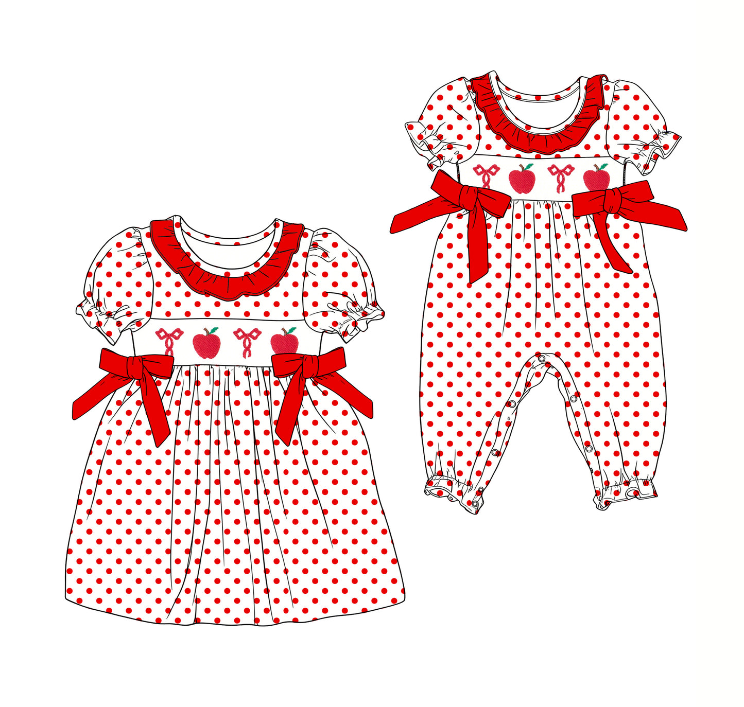 25.12.11 custom each style moq 5 eta 6-8week Sibling Sister apple bow baby short sleeve romper and dress match design