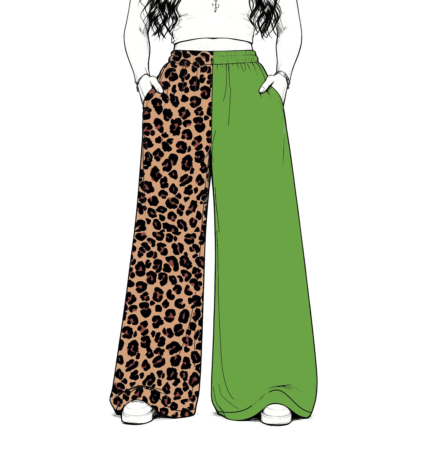 custom moq 5 mix size Baby Kids Leopard Print Leaf Green Patchwork Team Flare Pant Casual Bottom
