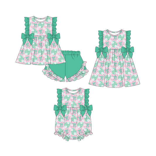 25.12.20 custom each style moq 5 eta 6-8week Sibling Sister bow baby short sleeve shorts sets and romper and dress match design
