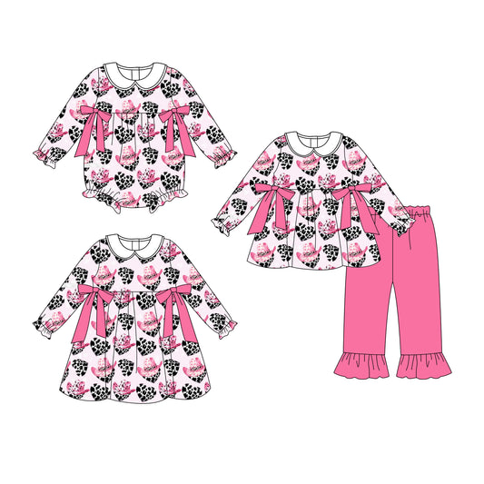 25.9.3 custom each style moq 5eta 4-6week Sibling Sisters love bow baby girl long sleeve pants sets and dress and rompers match family design