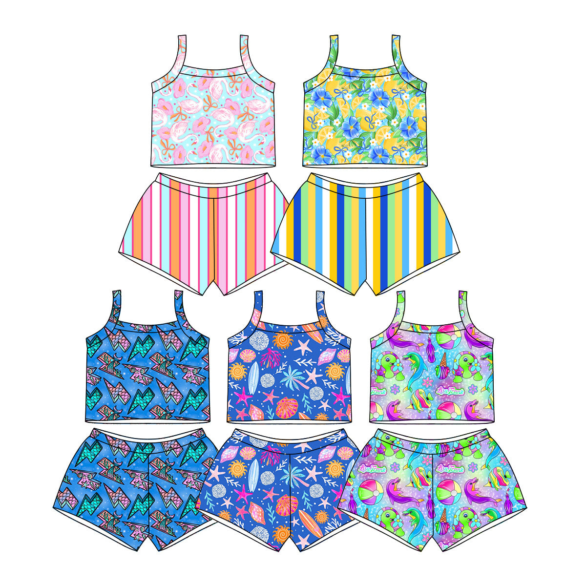 3.11 Custom moq 5 mix size Sibling Baby Girl Sleeveless  Top And Shorts Set Summer Outfits
