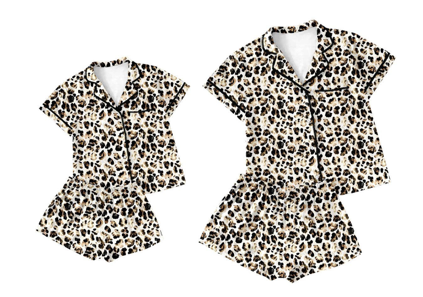 2.19 custom each style moq 5eta 4-6week Sibling Sister leopard short sleeve shorts sets and adult sets match design