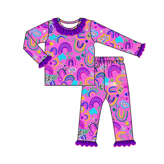 8.14 custom each style moq 5eta 4-6week Sibling Sister rainbow colorful baby girl sets and dress and rompers match family design