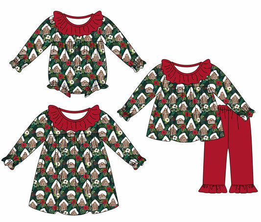 25.6.16 custom each style moq 5eta 4-6week Sibling Sisters Christmas baby girl long sleeve pants sets and dress and rompers match family design