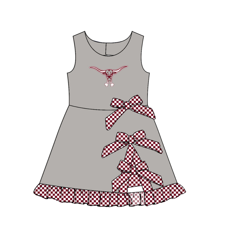 custom moq 5 mix size MSD071005 Baby Girls Checked Bows Yoga Active Short Scallop Knee Length Summer Team Dress
