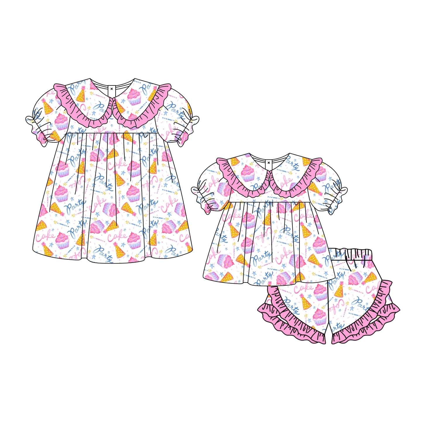 3.5 Custom moq 5 mix size Sibling Baby Girl's Short-Sleeved Top And Ruffle Short Set Cute Dress for Summer