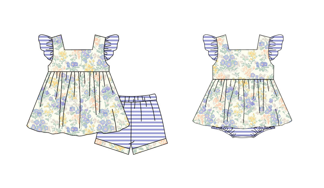 25.10.29 custom each style moq 5 eta 6-8 week Sibling Sister floral baby girl short sleeve shorts sets and rompers match family design