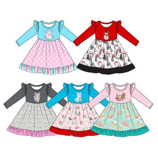 25.6.12 custom each style moq 5eta 4-6week Sibling Sisters Christmas baby girl long sleeve dress 1 and dress 5 match family design