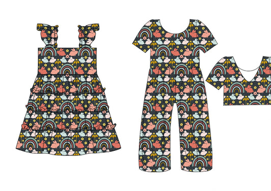 25.10.20 custom each style moq 5 eta 6-8week Sibling Sisters floral baby girl long sleeve dress and jumpsuit match family design