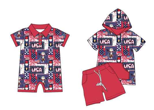 3.30 Custom moq 5 mix size Sibling Baby Boys 4th of July Romper Short-Sleeved Hoodie Top And Shorts Set Summer Outfit