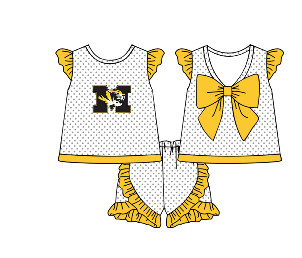 Custom moq 5 mix size milk silk summer teams Boy's Short Sleeved Yellow Top Plaid Shorts Set Girl's Short-Sleeved Set with Matching Swimsuits Adult Shorts