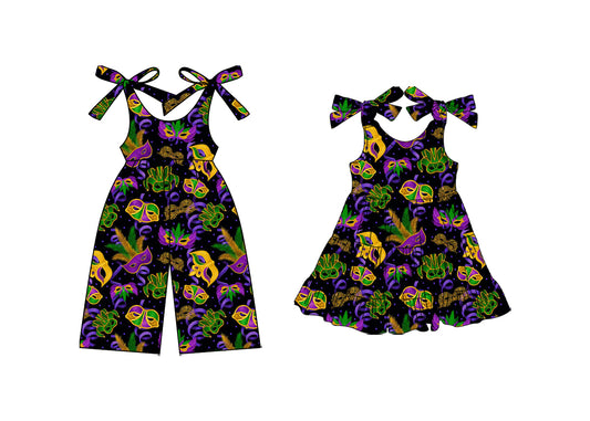 25.10.13 custom each style moq 5 eta 6-8week Sibling Sisters mardi gras baby girl long sleeve dress and jumpsuit match family design