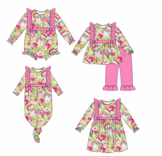 25.6.14 custom each style moq 5eta 4-6week Sibling Sisters Christmas floral pink baby girl long sleeve pants sets and dress and rompers and nightgown match family design