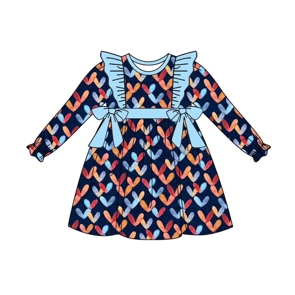 5.29 custom each style moq 5eta 4-5week Sibling Sister love blue baby girls outfits dress and baby romper match family design