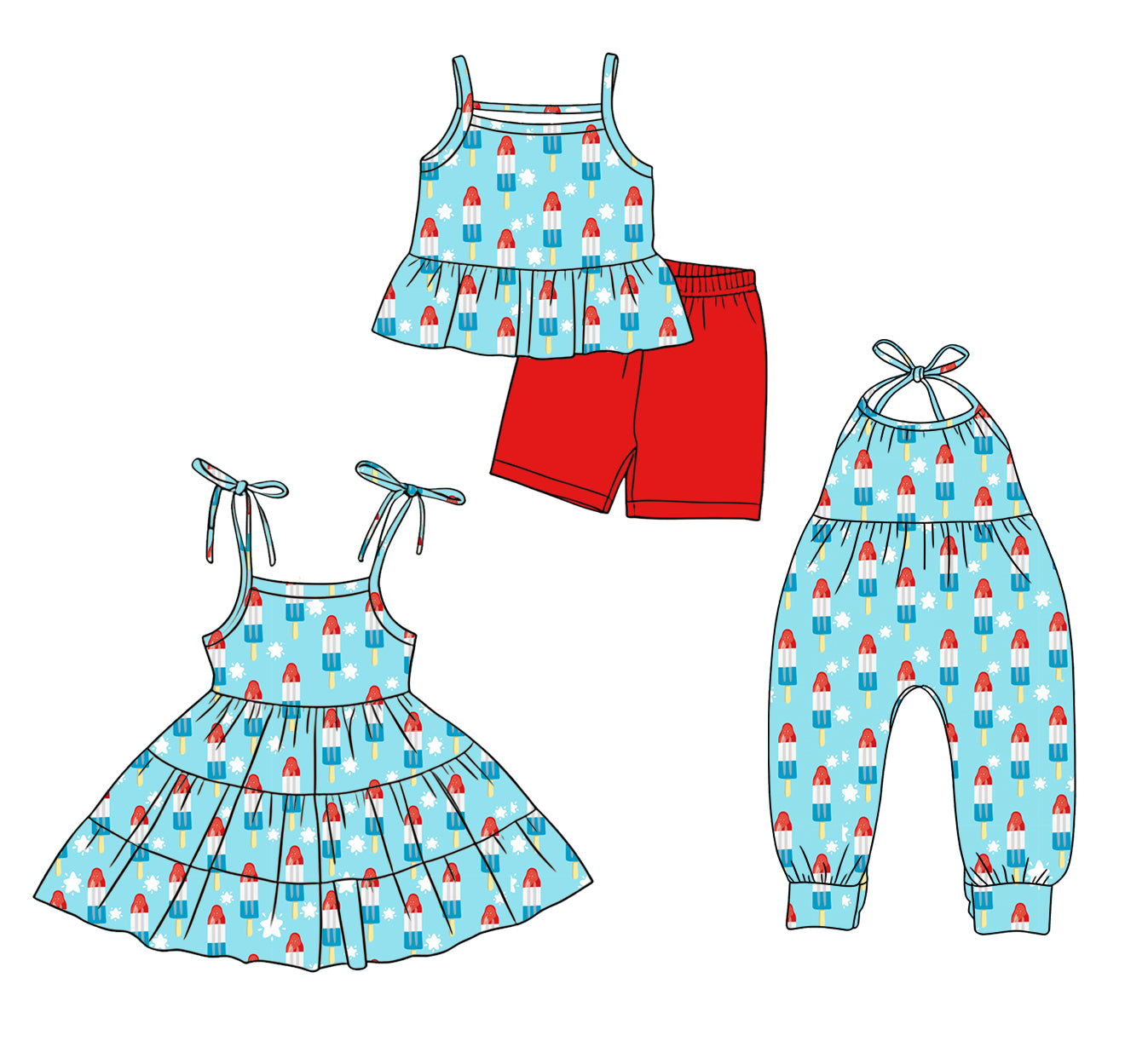 Custom moq 5 mix size Sibling Baby Girl Sleeveless Top And Shorts Set Dress Jumpsuit Comfortable 4th of July Outfit for Summer