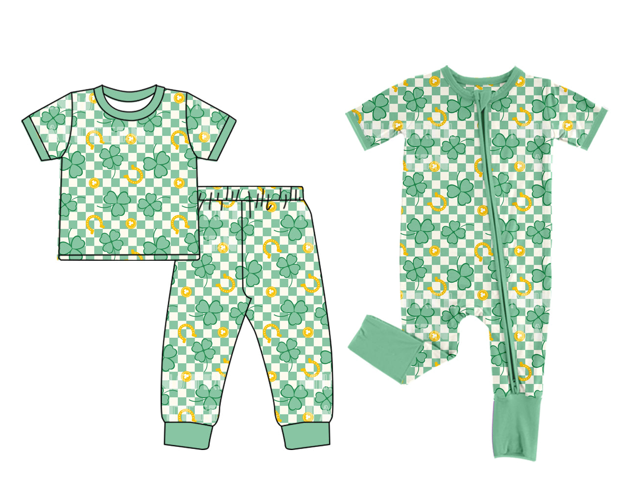 12.10 custom each style moq 5eta 4-6week Sibling Sister lucky green baby girls short sleeve sets and rompers match design