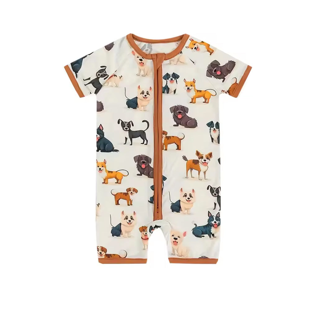 5.16custom each style moq 5eta 4-5week Sibling Sister puppy dog print brown boys outfits and baby romper match family design