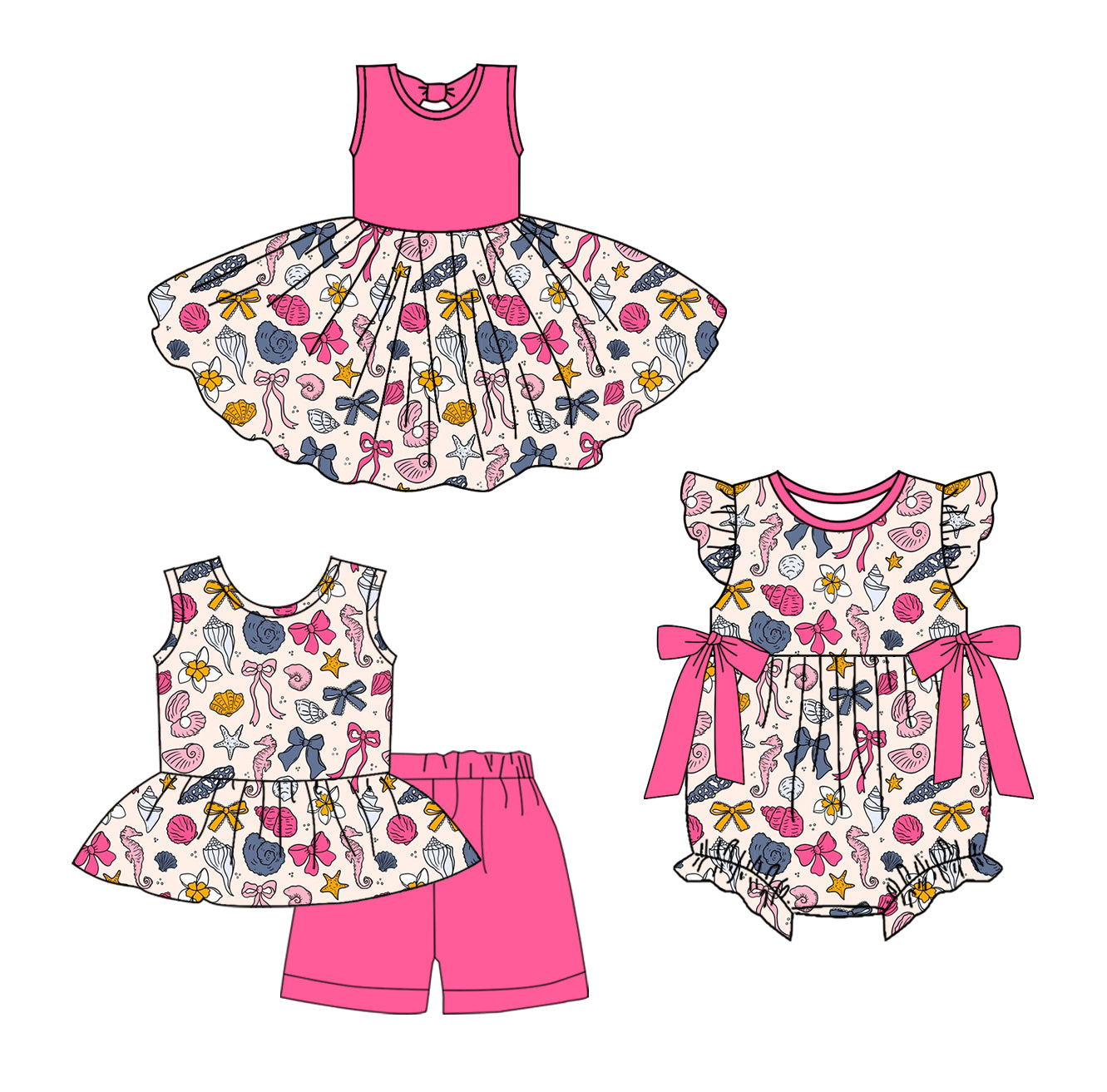 25.12.29 custom each style moq 5 eta 6-8week Sibling Sister bow baby short sleeve shorts sets and romper and dress match design