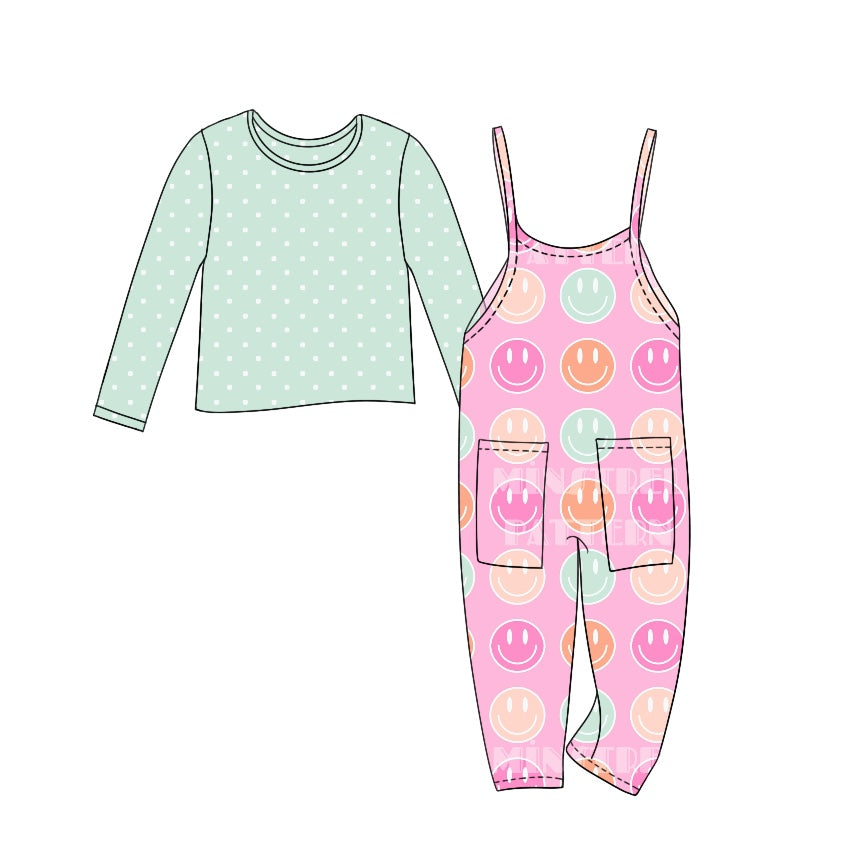 7.17 custom each style moq 5eta 4-6week Sibling Sister baby girls floral overall sets 1 and boots pink overall sets2 and lightning pink sets 3 and smiley sets 4 match family design