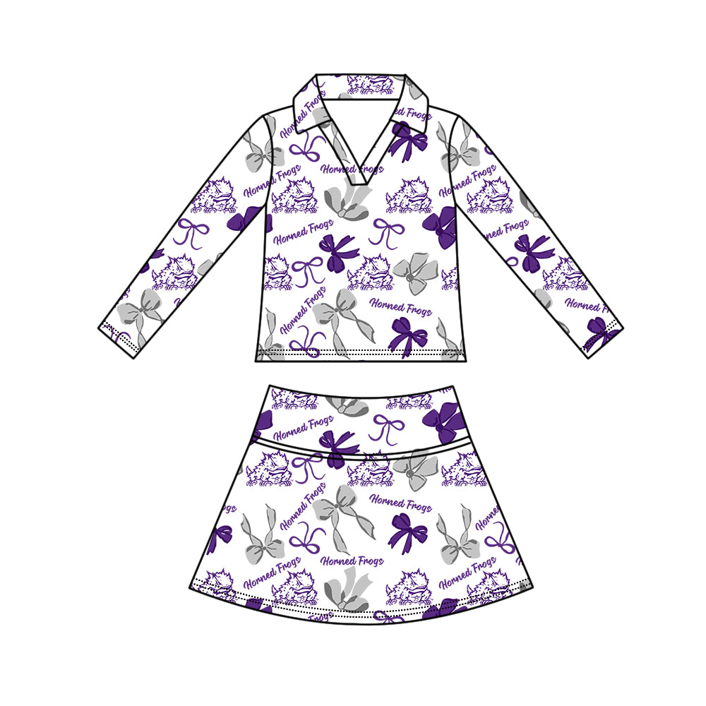 Custom moq 5 mix size milk silk summer teams Girls Purple Polka Dot Sleeveless Top Shorts Set Top Skirt Short Set Long Sleeve Pullover Tops