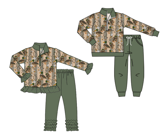 25.5.7 custom each style moq 5eta 4-6week Sibling Sisters camouflage baby girl long sleeve pants sets 1 and sets 2 match family design
