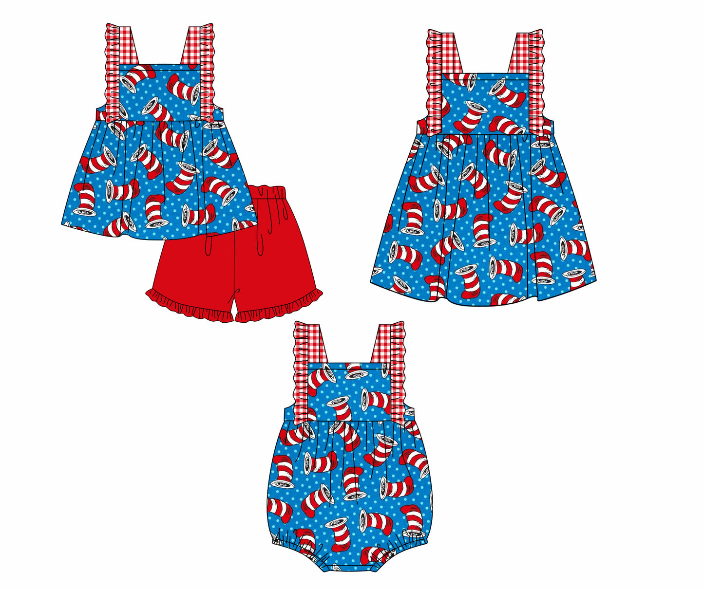 12.12 custom each style moq 5eta 4-6week Sibling Sister dr seuss baby girl short sleeve shorts sets and dress and rompers match family design