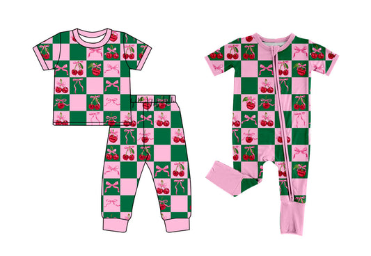 25.10.1 custom each style moq 8 eta 6-8week Sibling Sisters cherry bow baby girl clothes short sleeve pants sets and romper match family design