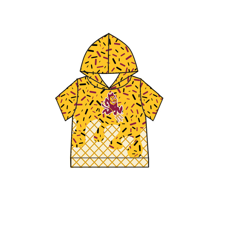 Custom summer teams baby girls clothes team yellow hooded long sleeve tops and short sleeve top and dress and pants and shorts-25.6.2