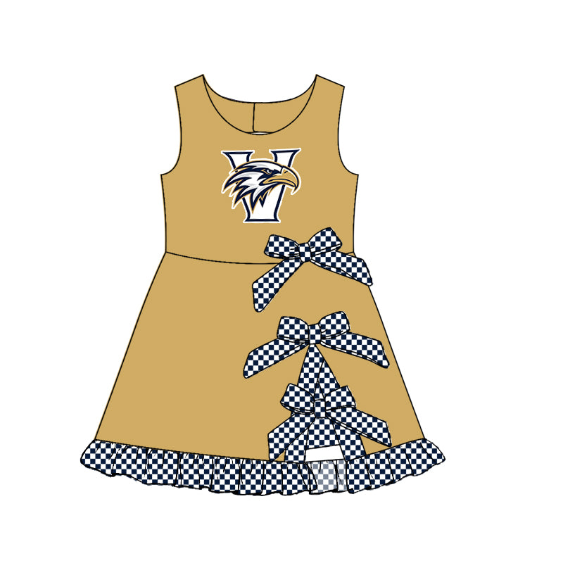 custom moq 5 mix size MSD070905 Baby Girls Checked Bows Yoga Active Short Scallop Knee Length Summer Dress