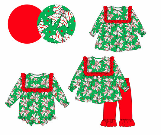 25.5.13 custom each style moq 5eta 4-6week Sibling Sisters Christmas green baby girl long sleeve pants sets and dress and rompers match family design