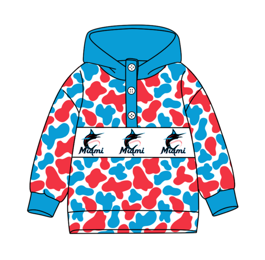 2-Custom moq 8 mix size milk silk summer team baby boy clothes camouflage sky blue and red hooded long sleeve top-25.10.9