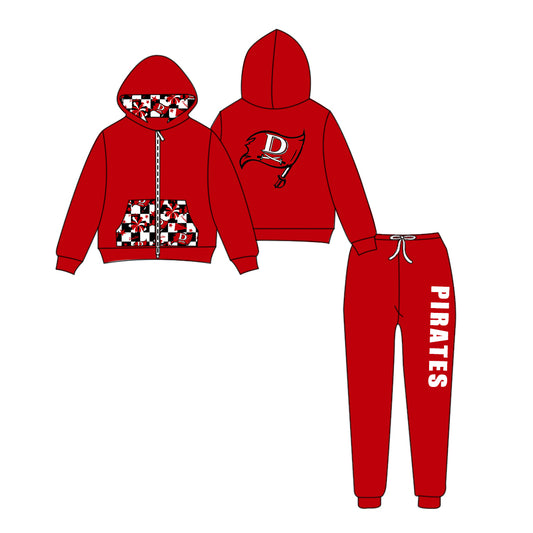 Custom moq 5 mix size eta 6-8weeks milk silk summer teams red baby girl clothes hooded long sleeve pants sets-25.9.11