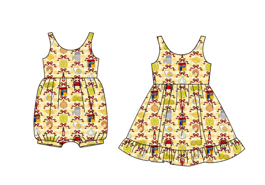 Custom moq 5 mix size Sibling Baby Girls Romper Sleeveless Dress Summer Casual Wear for Little Girls